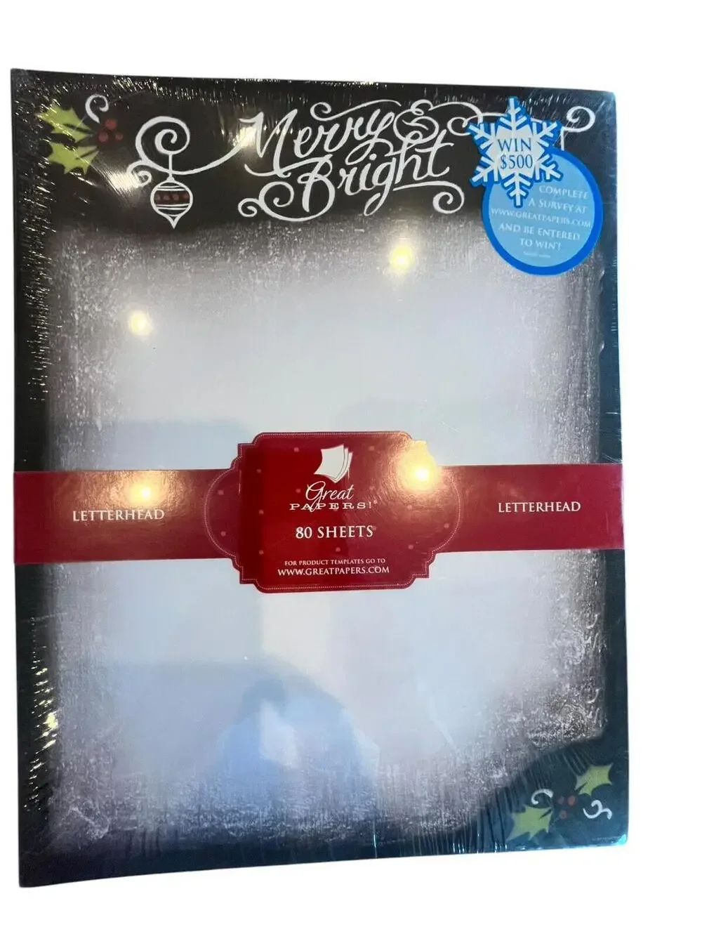 Christmas Holiday NEW Letterhead 80 Count Merry & Bright  Sz 8 1/2 x 11
